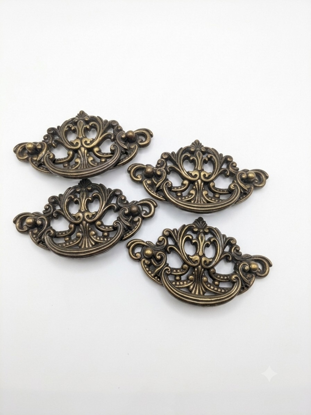 Vintage 1988 Brass Drawer Pulls Set of 4 Ornate Scrollwork Handles